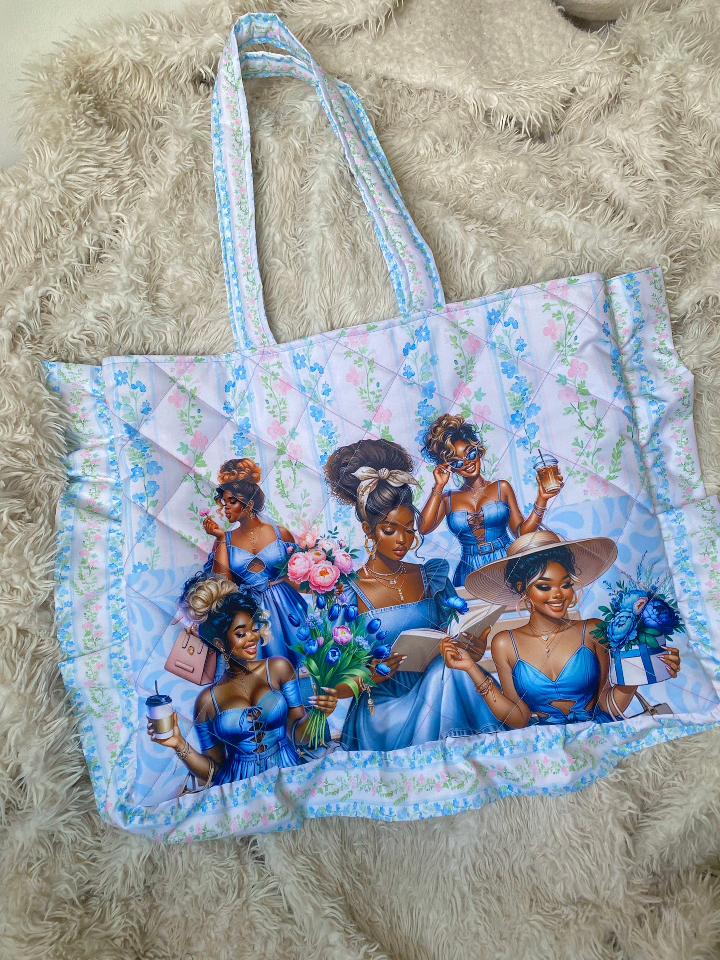 Quilted Oversized Ruffle Tote Bag
