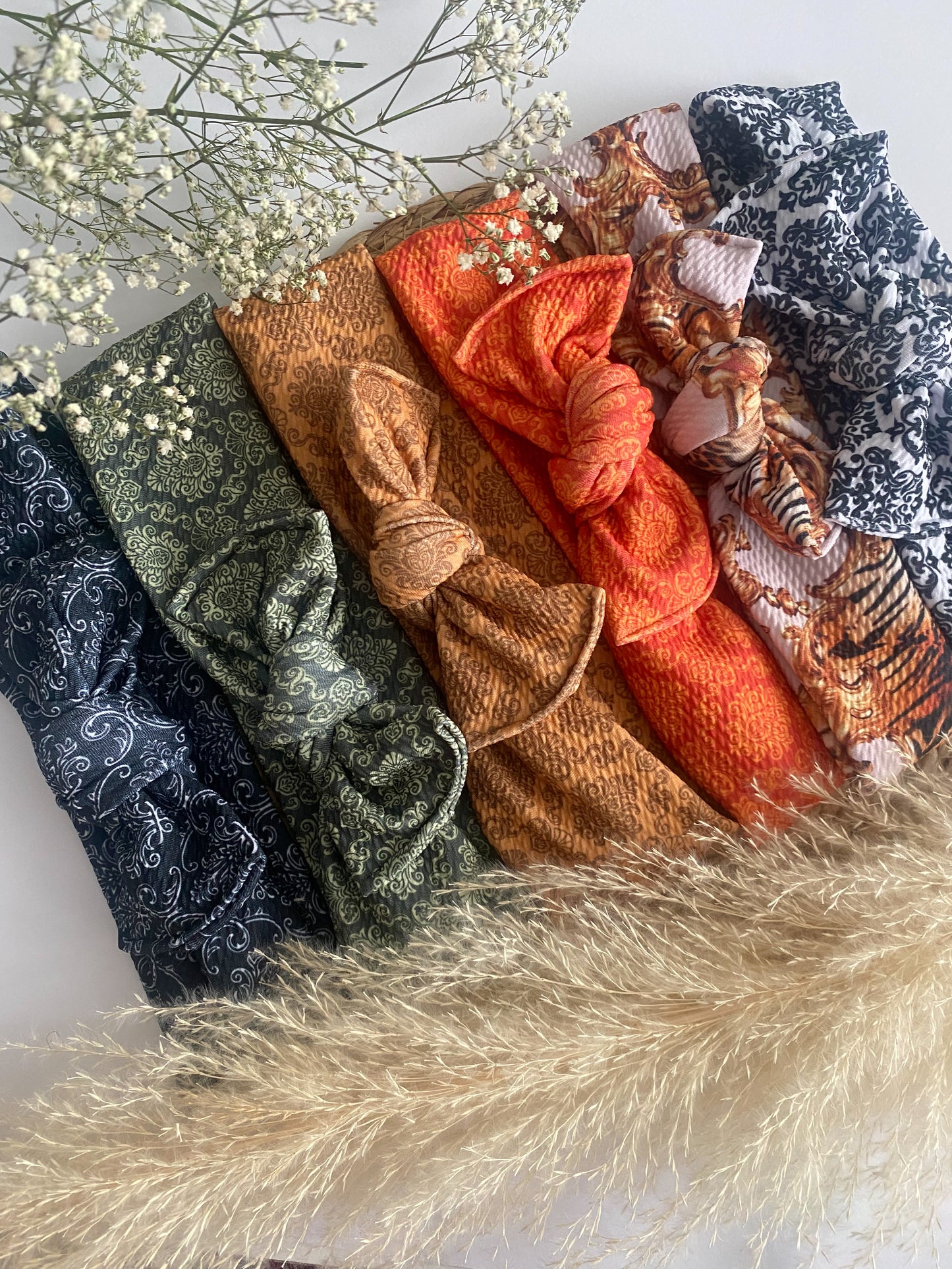 Damask topknot headbands