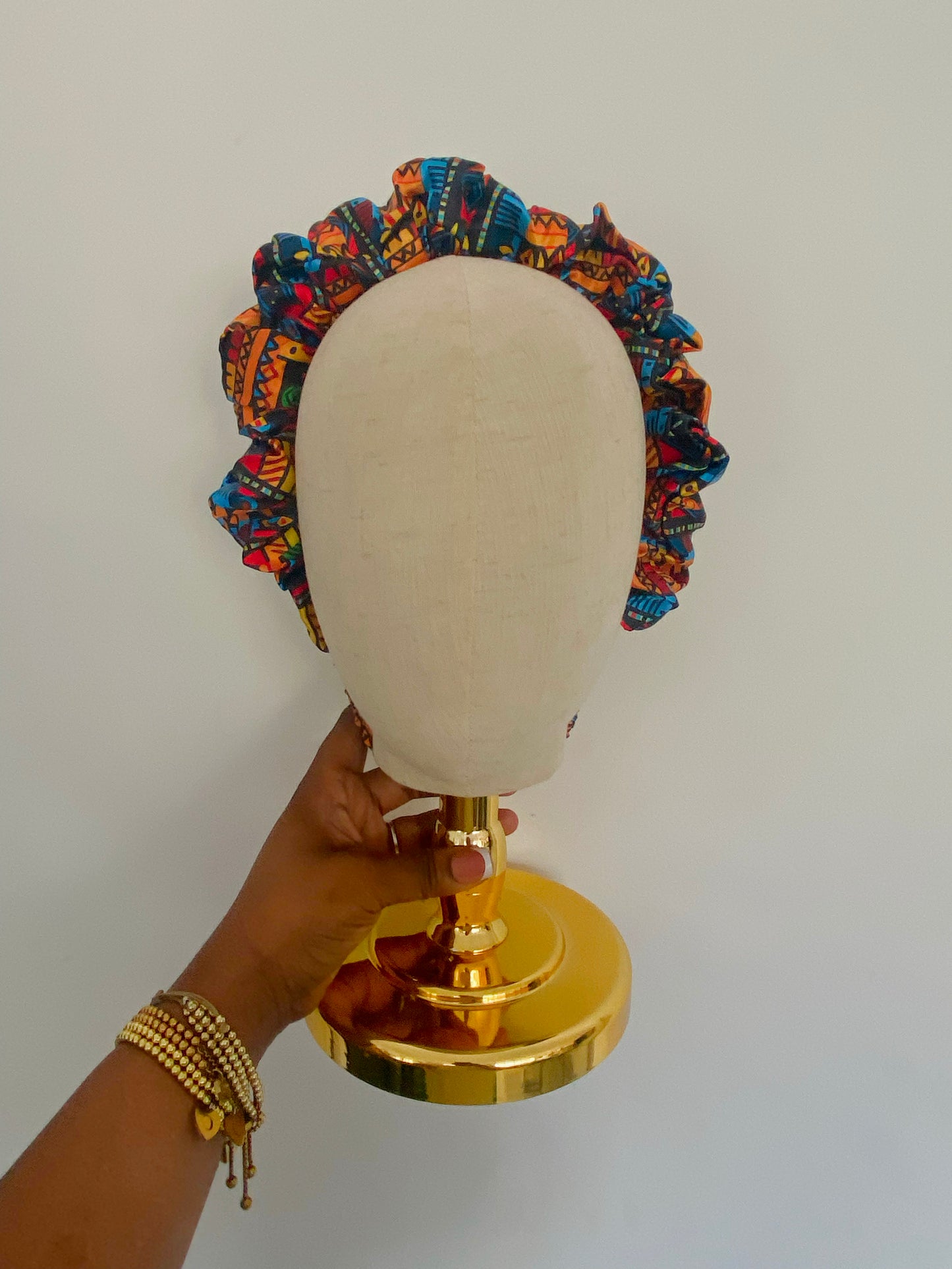 Blue MudCloth Satin Scrunchie Headband