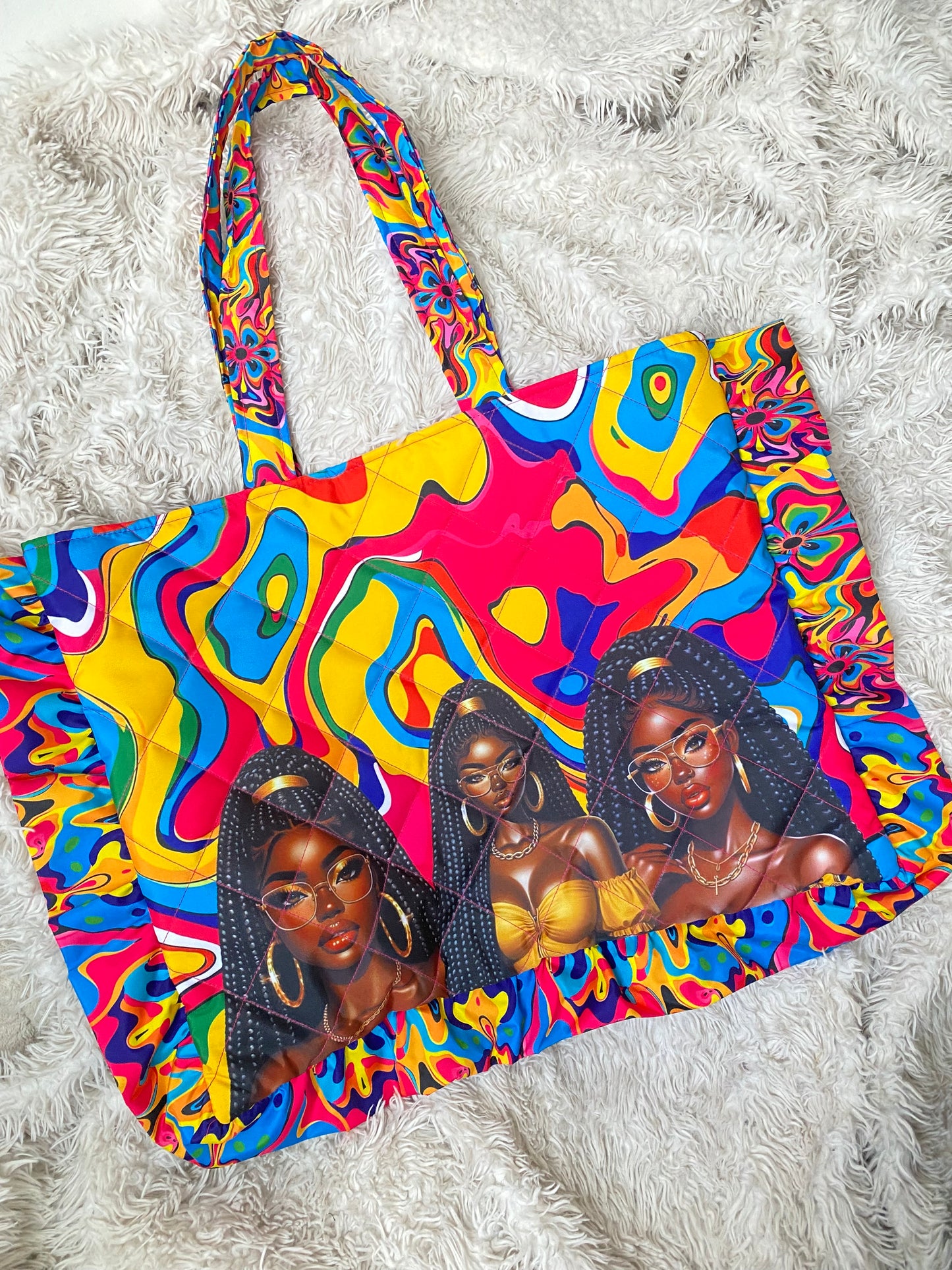 Quilted Oversized Ruffle Tote Bag