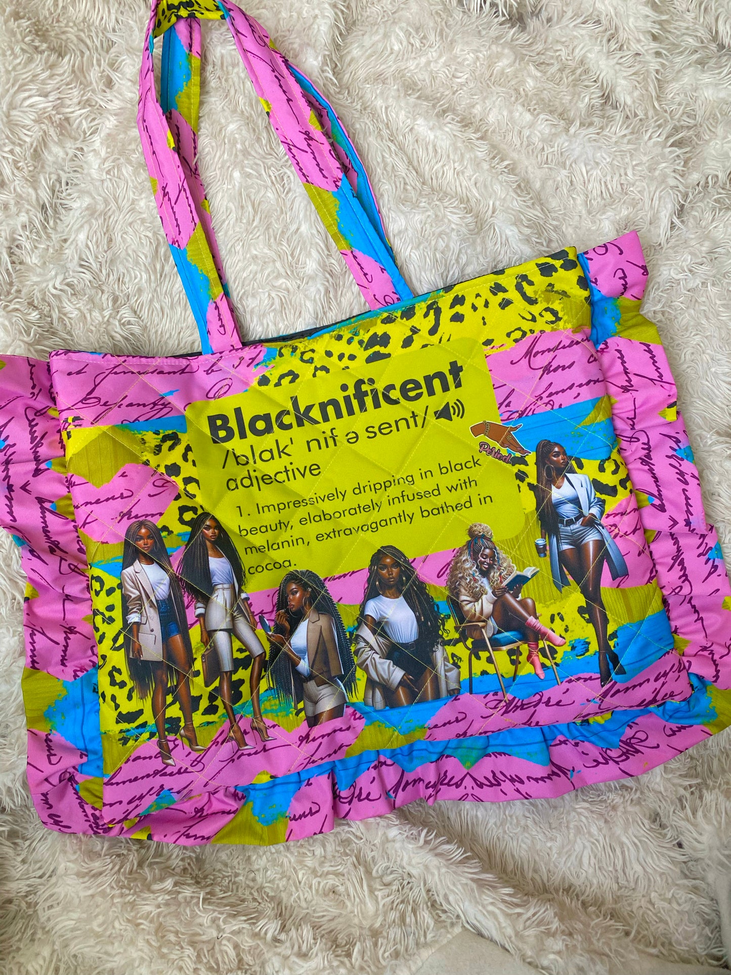Quilted Oversized Ruffle Tote Bag