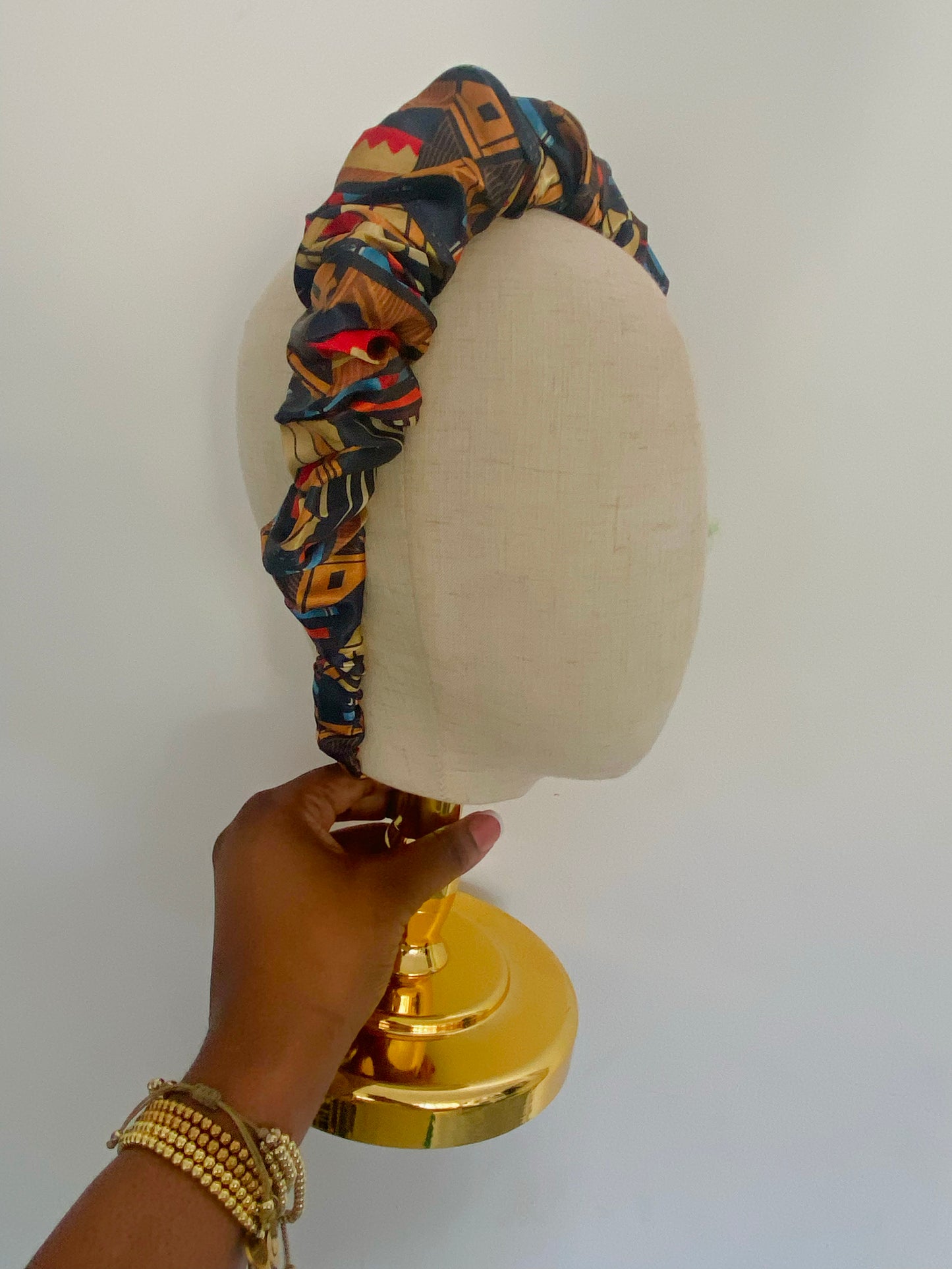 Brown MudCloth Satin Scrunchie Headband