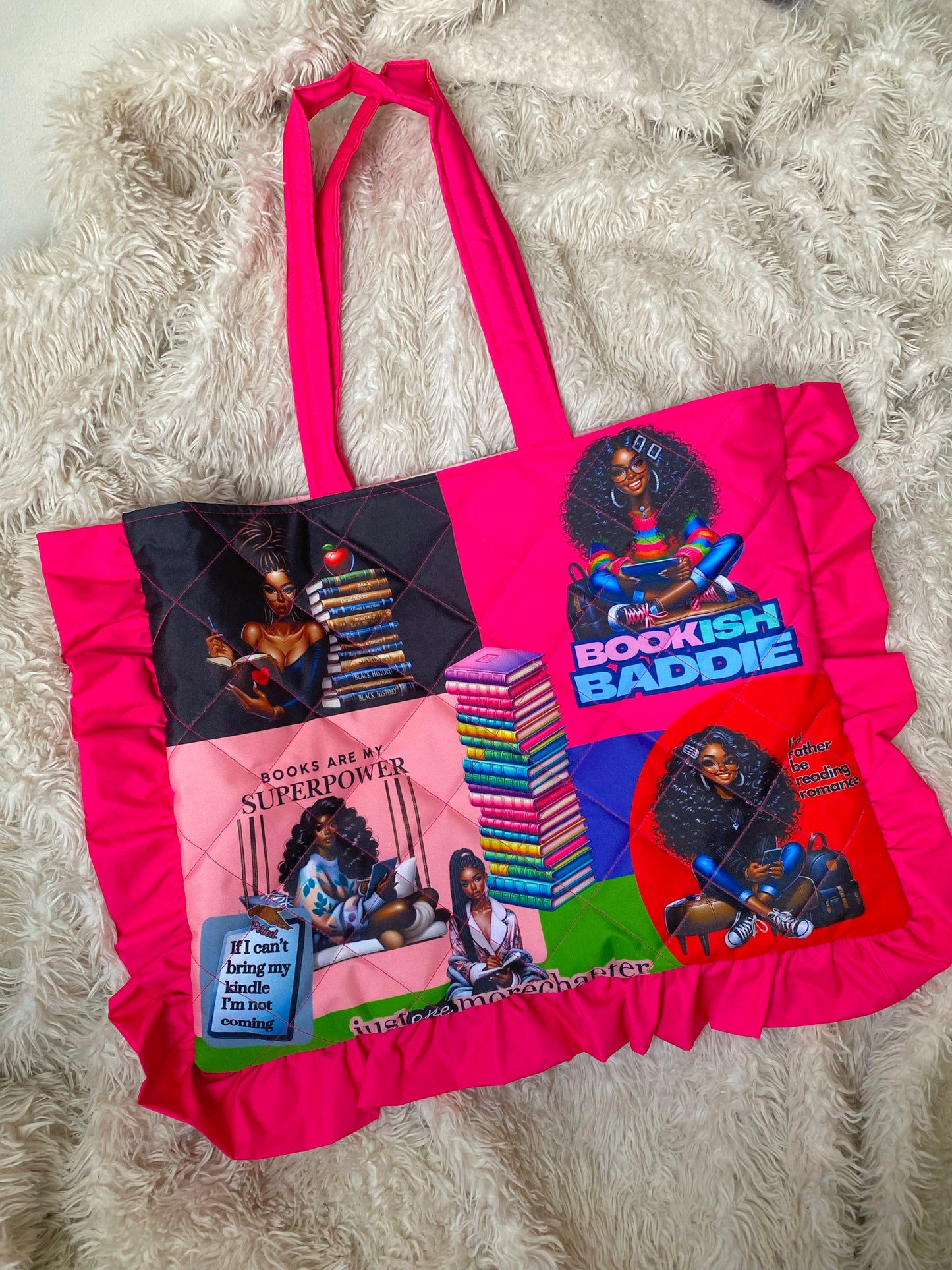 Quilted Oversized Ruffle Tote Bag