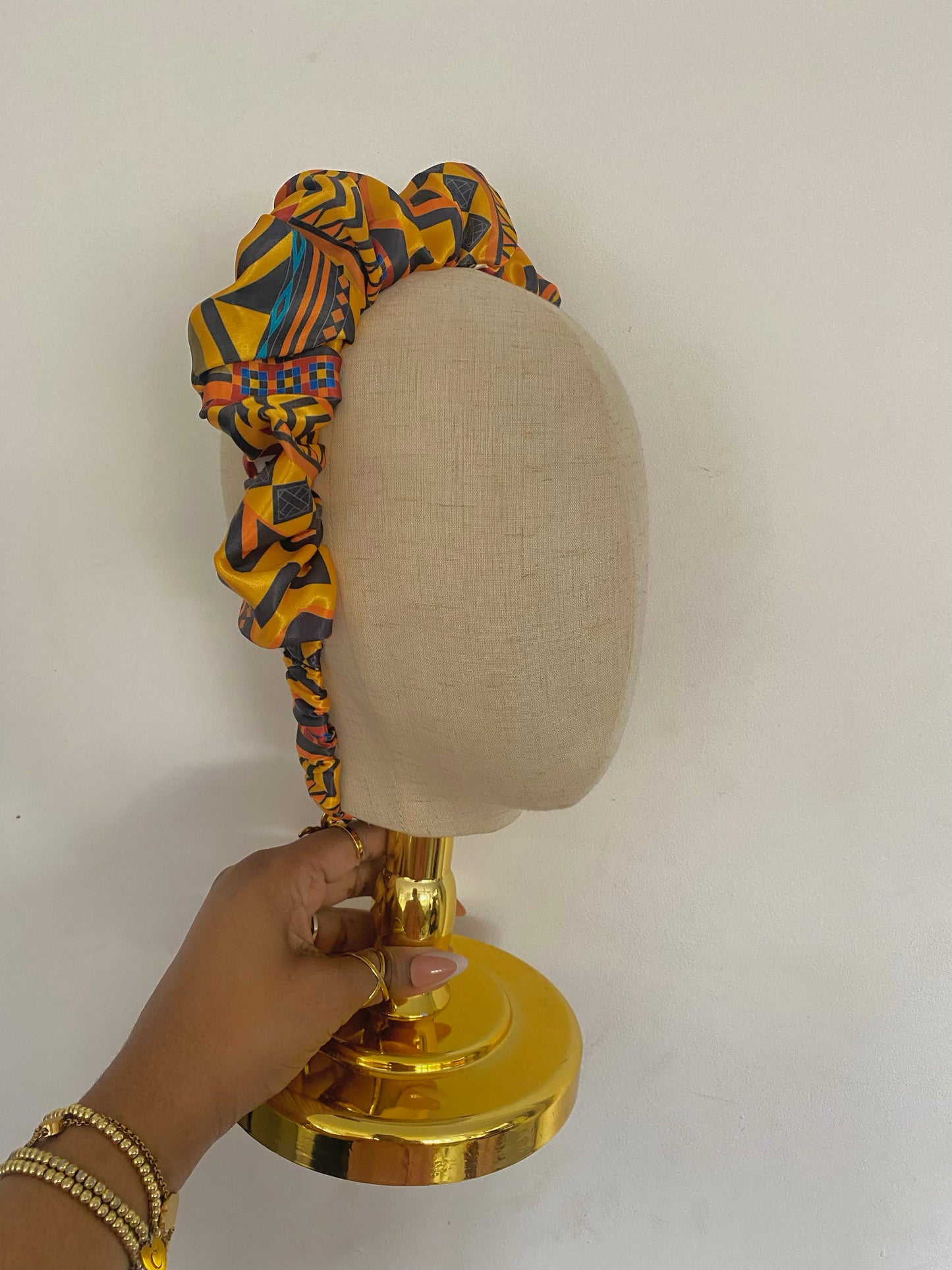 Orange Ankara Satin Scrunchie Headband