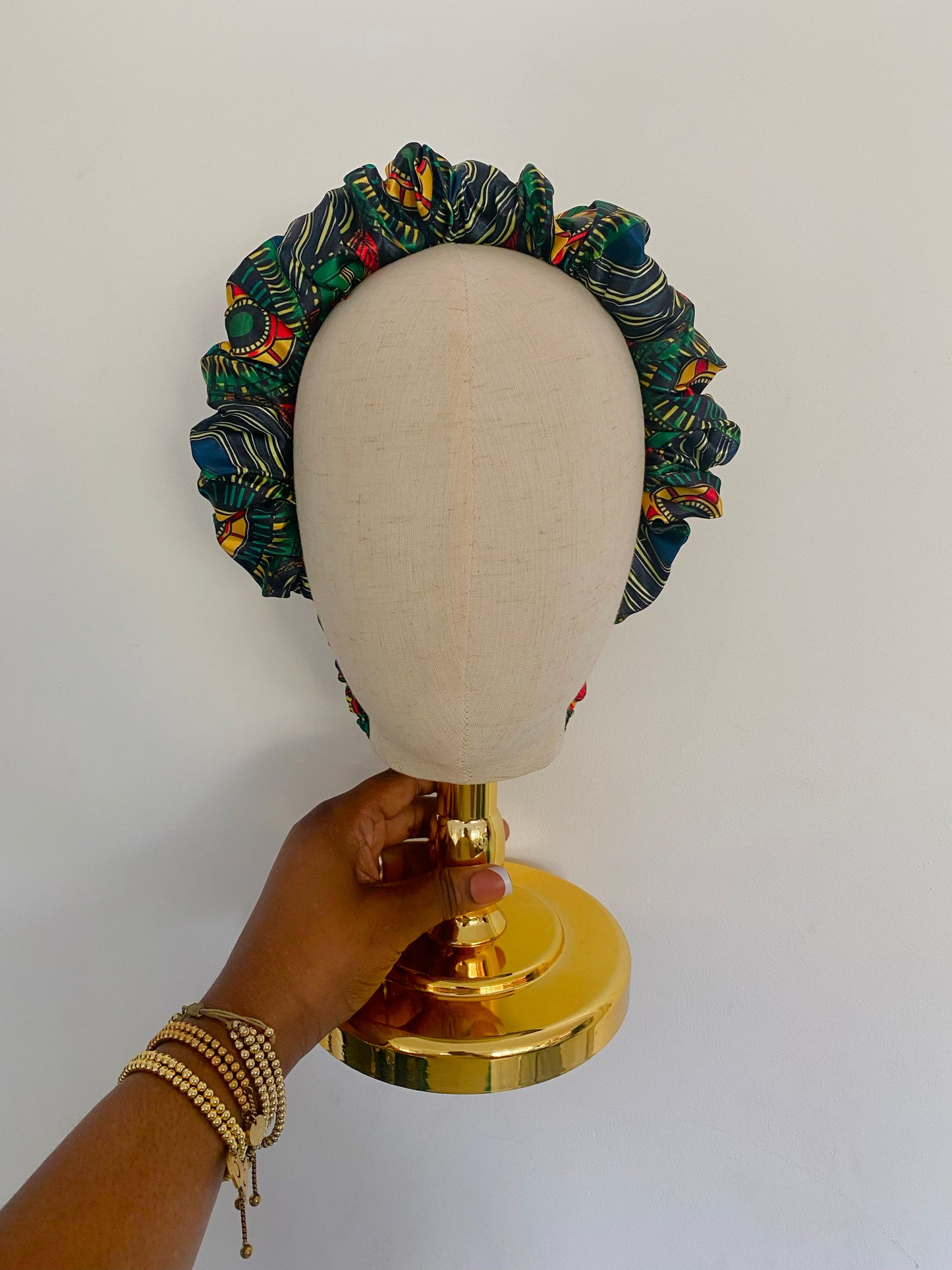 Green MudCloth Satin Scrunchie Headband