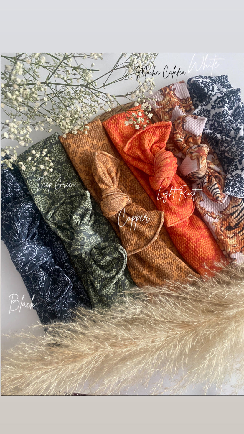 Damask topknot headbands