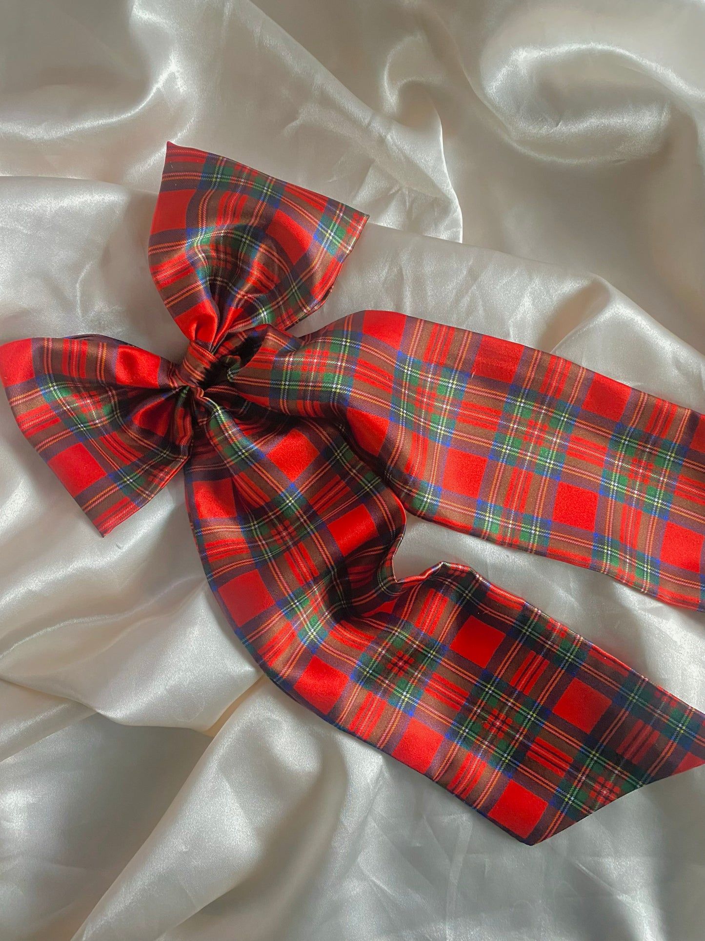 Tartan XL Satin LongTail Bow Hair Clips