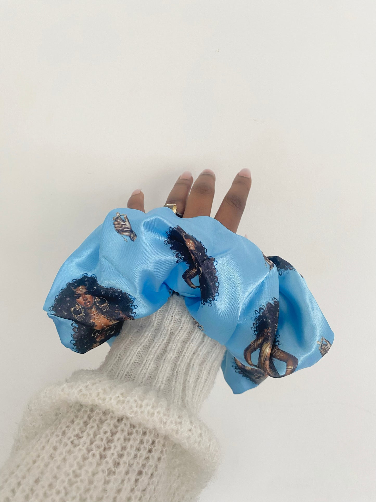 Ayanna Sky Blue Queen Satin Scrunchie