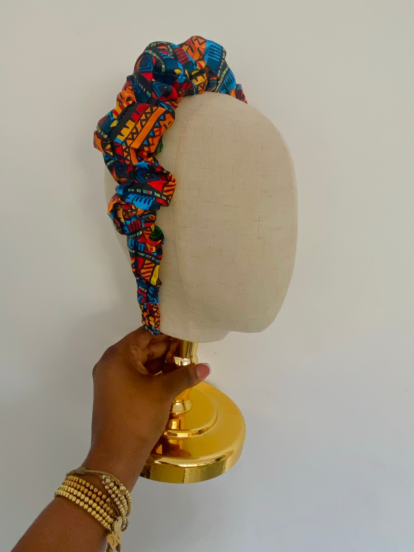 Blue MudCloth Satin Scrunchie Headband