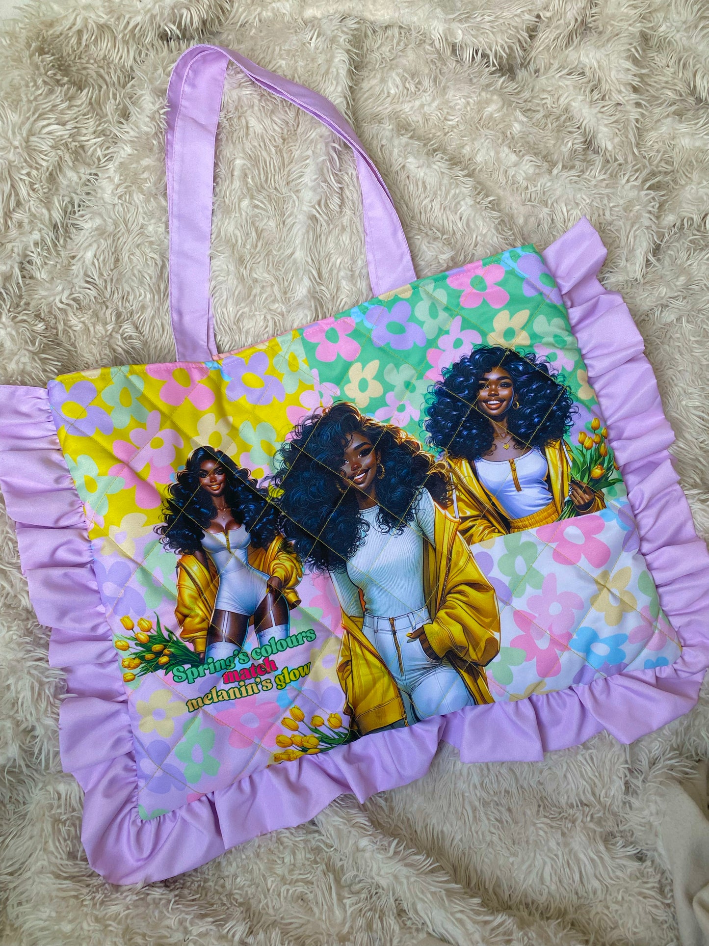 Quilted Oversized Ruffle Tote Bag