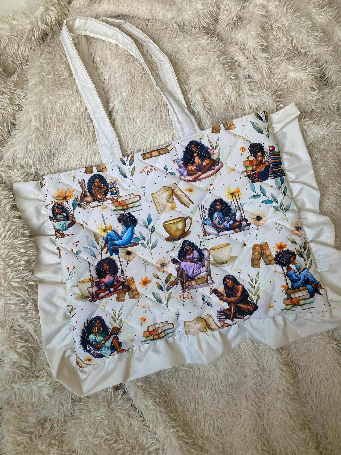 Quilted Oversized Ruffle Tote Bag