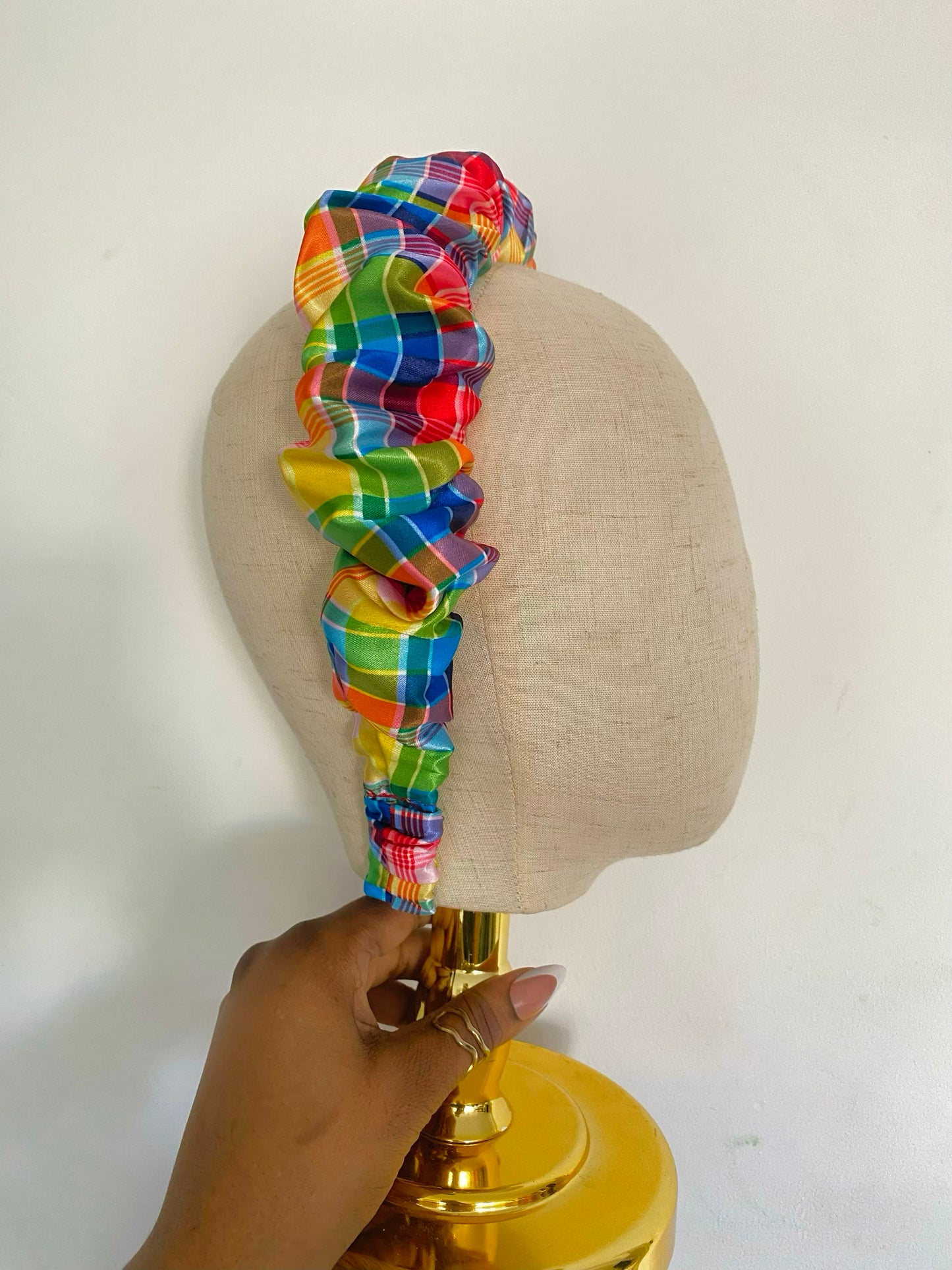Madras Satin Scrunchie Headband
