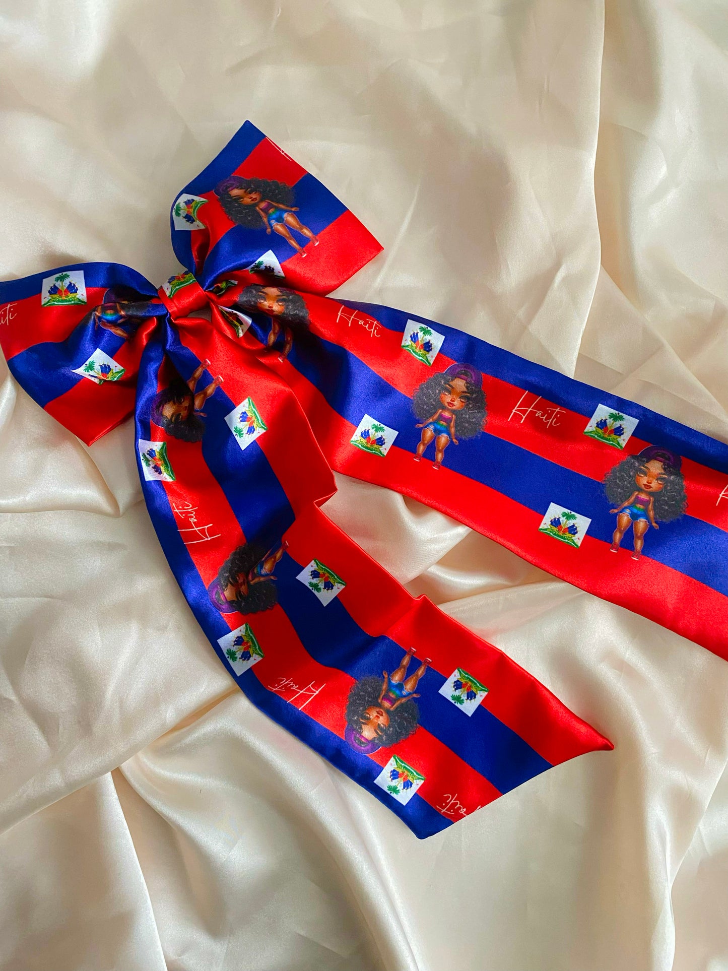 (Extra long) African & Caribbean XL Satin Long Tail Bow Hair Clips