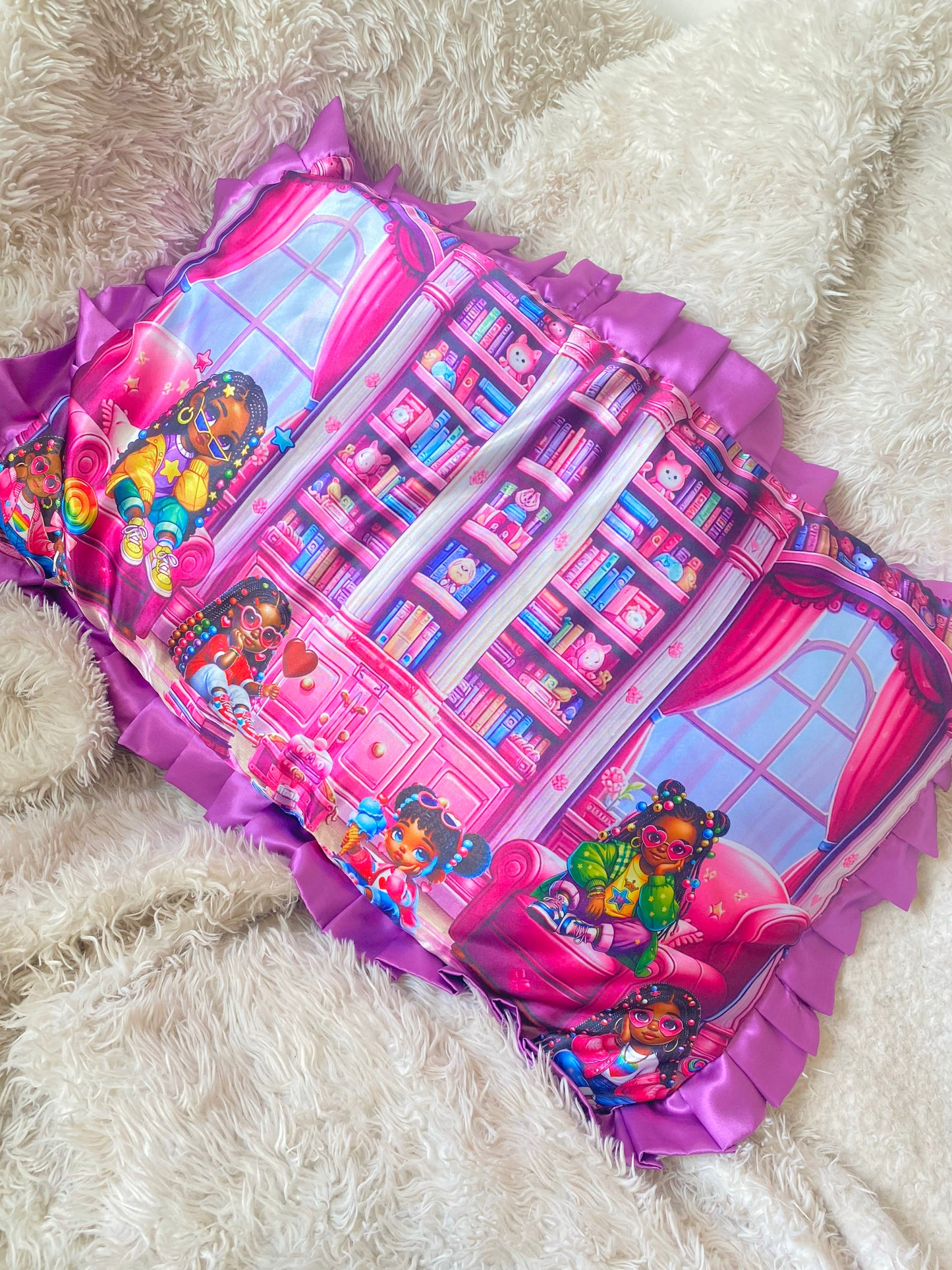 Girls Bookcase Satin Pillow Case