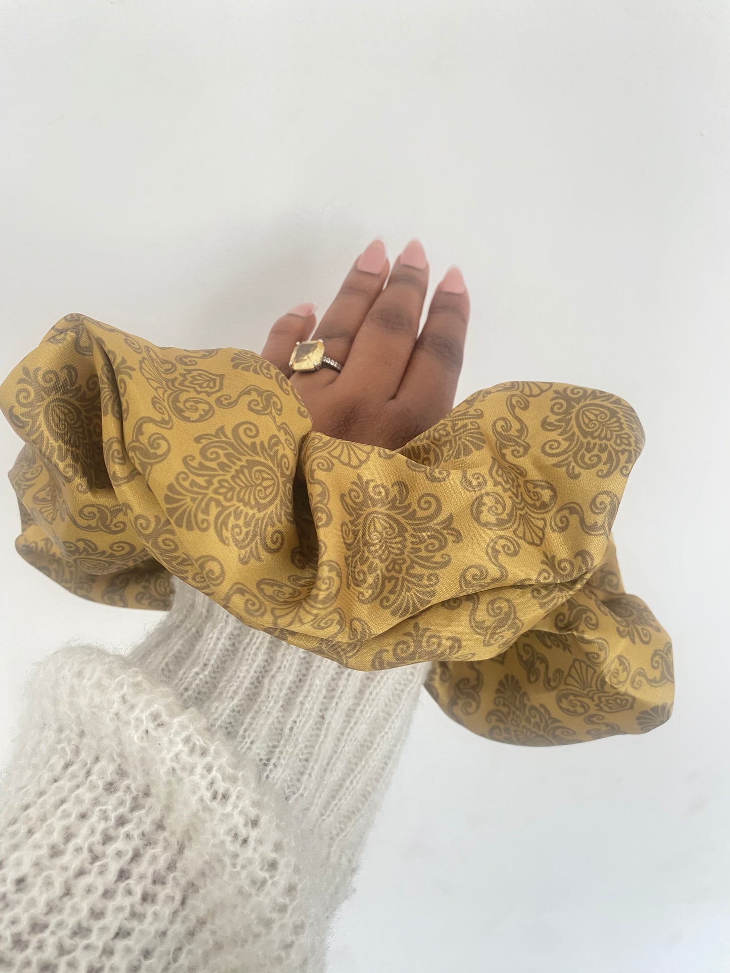 Copper Damask Satin Scrunchie