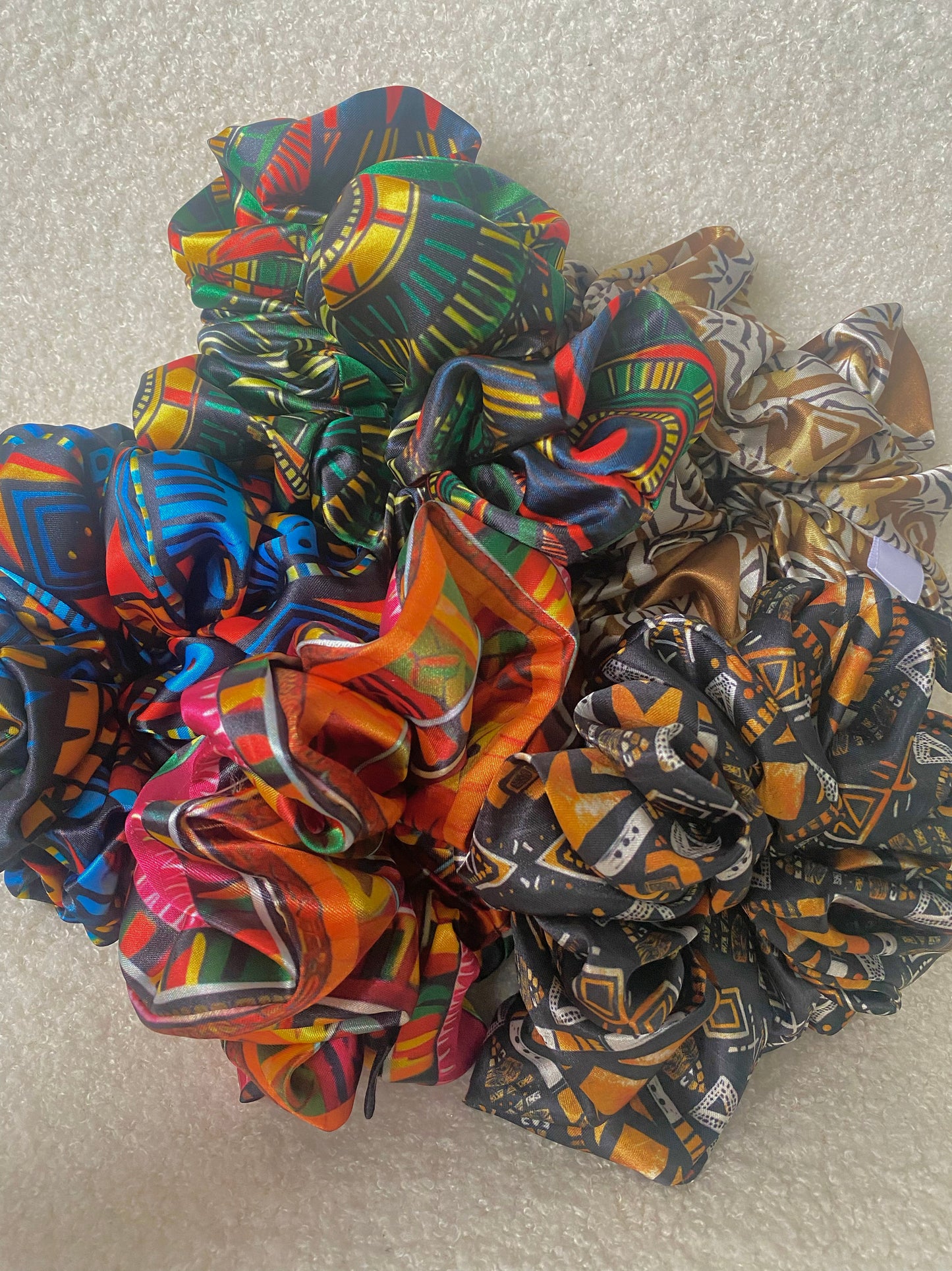 XL African Print Satin Scrunchies