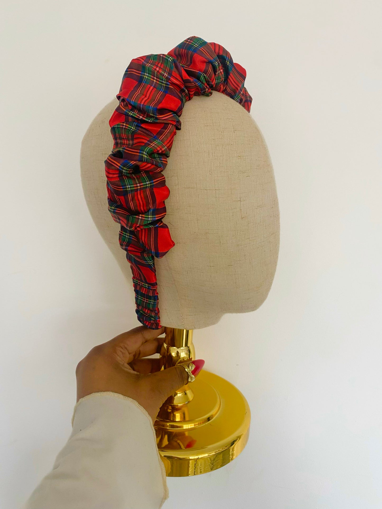 Tartan Satin Scrunchie Headband