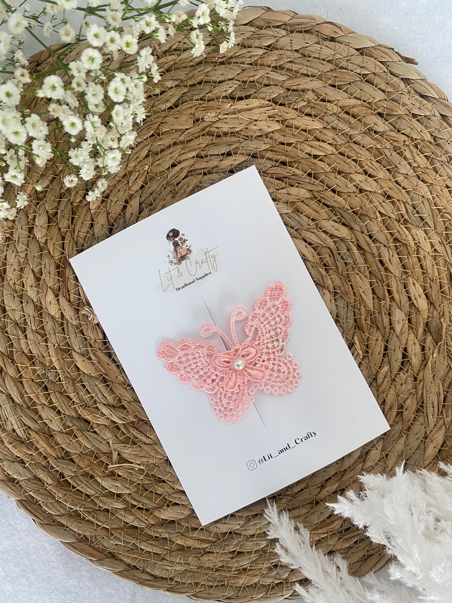 Lace Butterfly Floral Pearl embroidered Flower hairclip