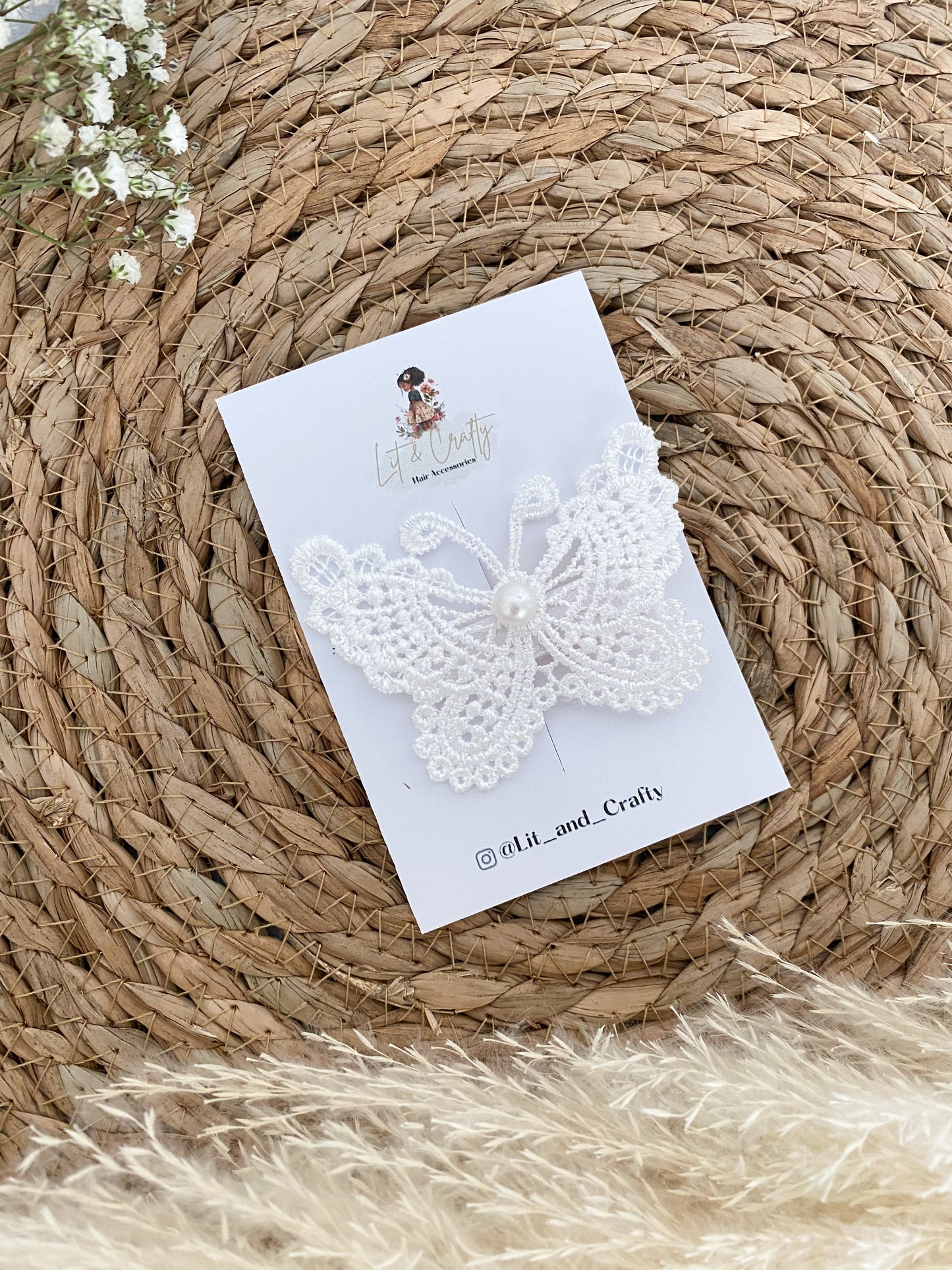 Lace Butterfly Floral Pearl embroidered Flower hairclip