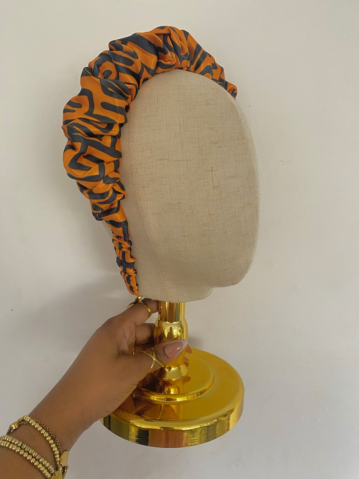 Orange Mudhut Satin Scrunchie Headband