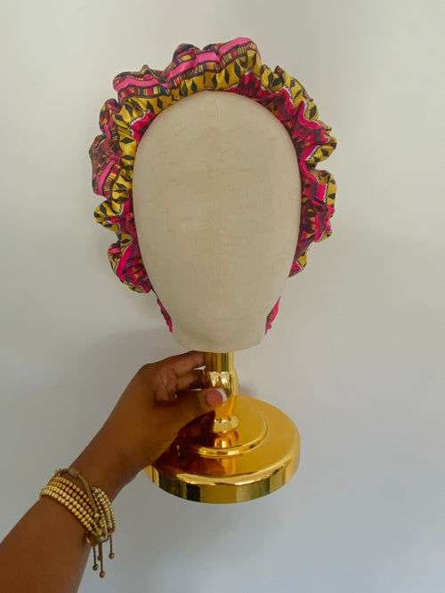 Pink Kente Satin Scrunchie Headband