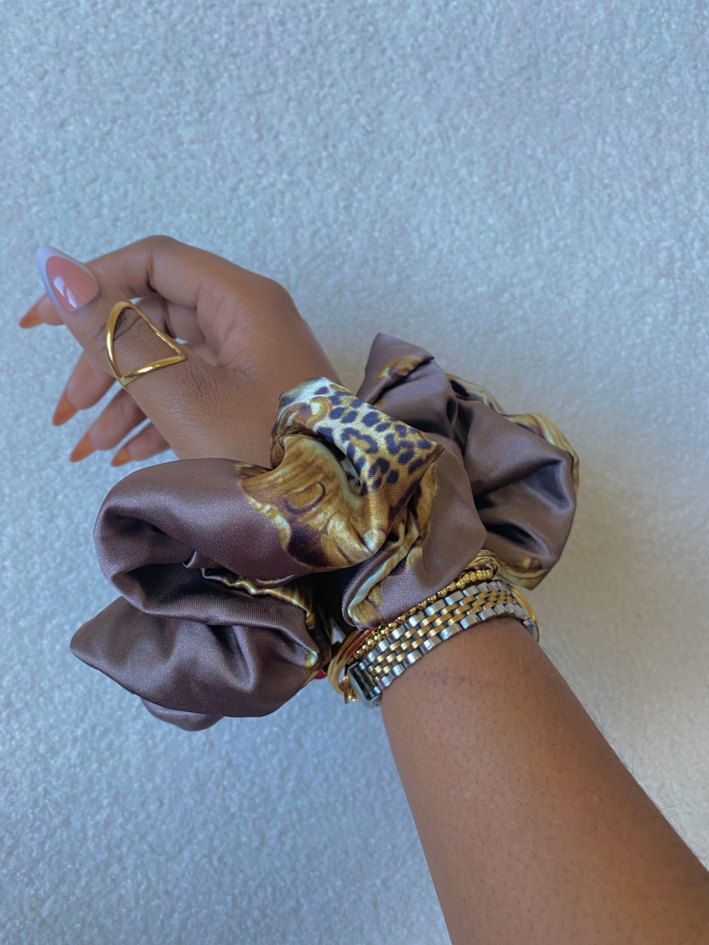 Autumn Damask Satin Scrunchies