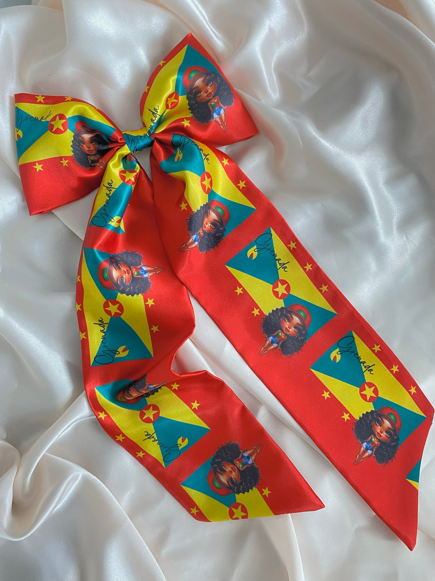 African & Caribbean Satin Long Tail Bow Hair Clips