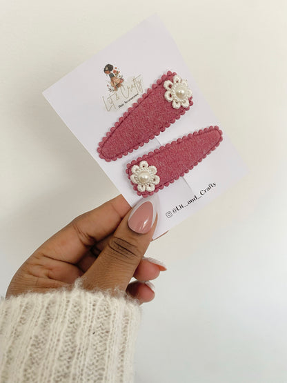 Linen Woven flower pearl snapclips