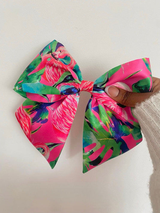 Pink Tropical Satin Bow Hair Clips