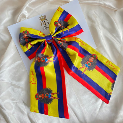 African & Caribbean Satin LongTail Bow Hair Clips