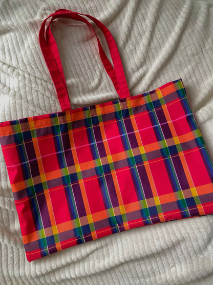 Madras Oversized Tote Bag