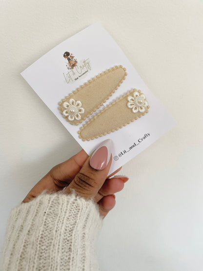 Linen Woven flower pearl snapclips