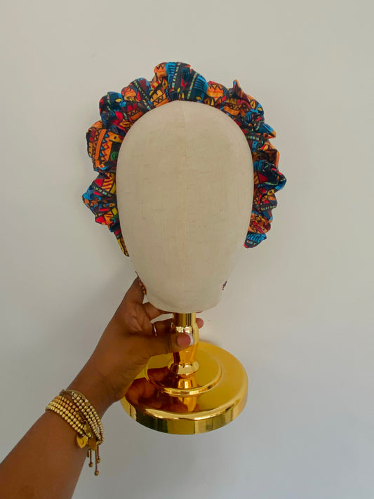 Blue MudCloth Satin Scrunchie Headband