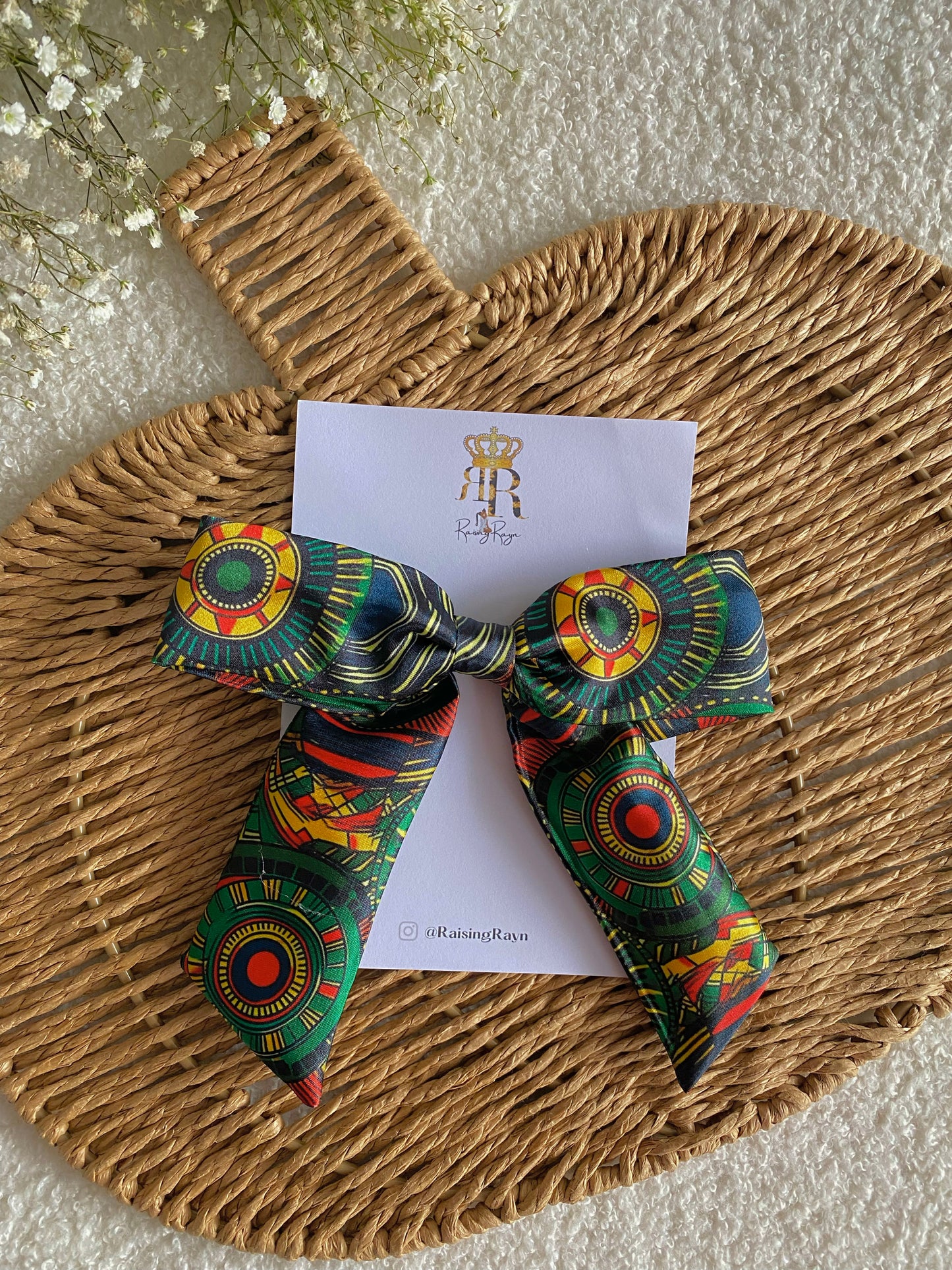 African Print Satin LongTail Mini Bow Hair Clips