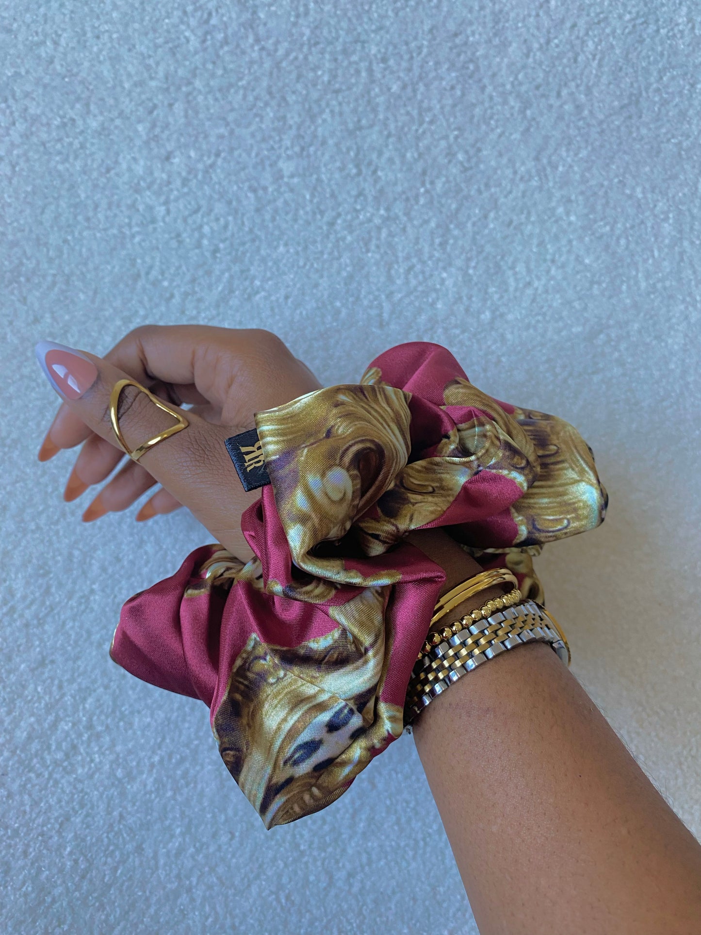 Autumn Damask Satin Scrunchies