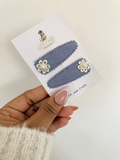 Linen Woven flower pearl snapclips