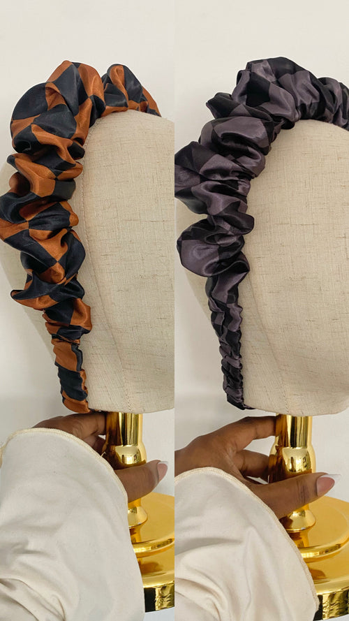 Checkboard Satin Scrunchie Headband