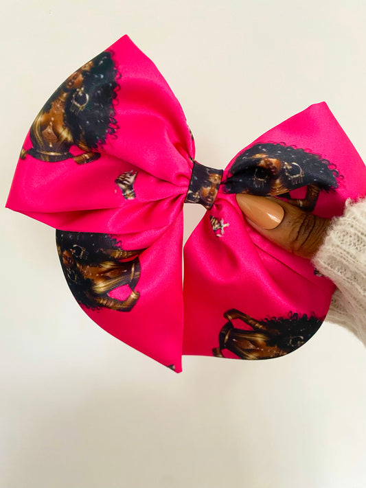 Ayanna Hot Pink Queen Satin Bow Hair Clips