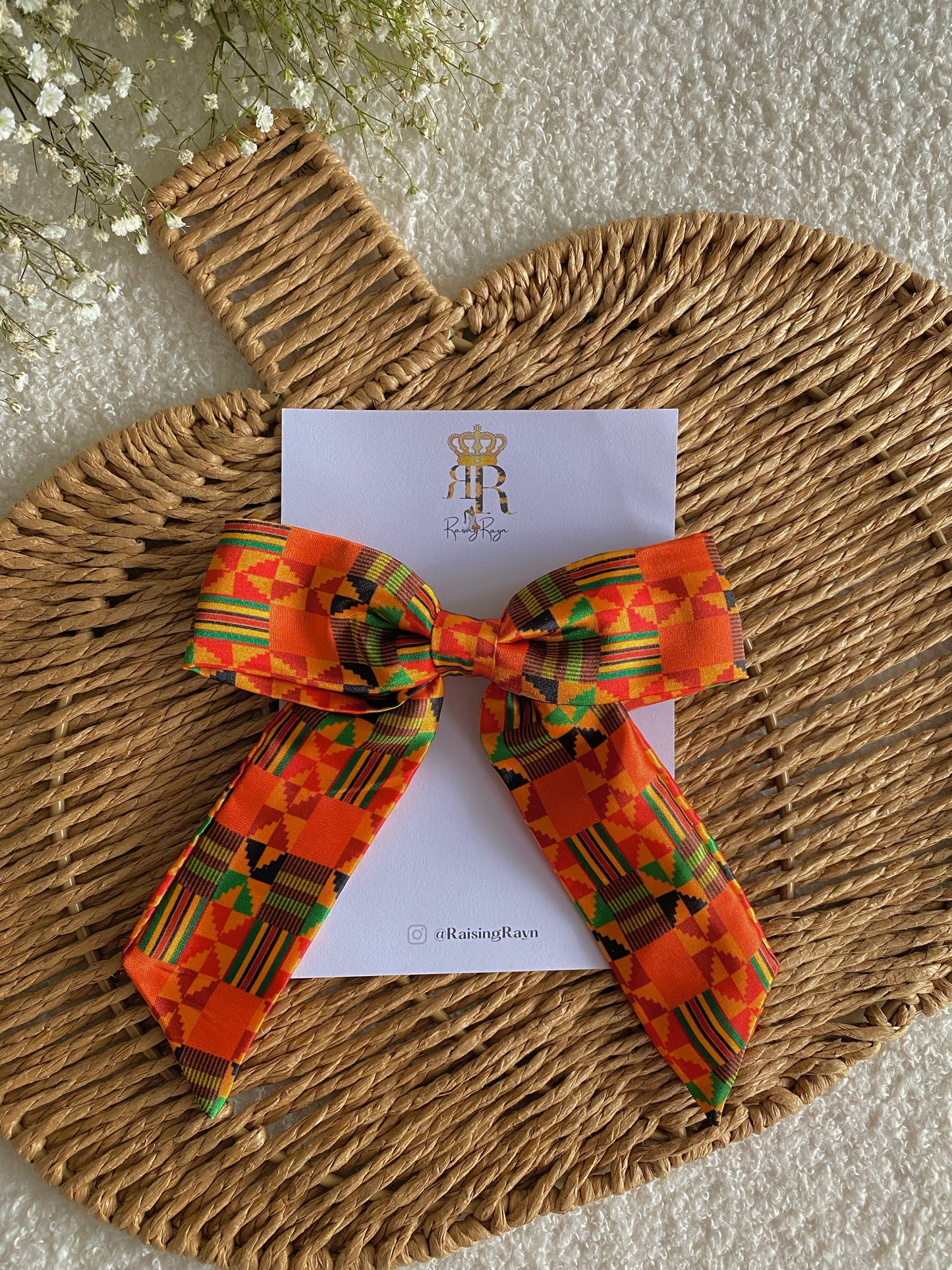 African Print Satin LongTail Mini Bow Hair Clips