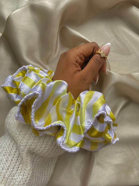 Christmas Gold/White Stripe Piping Satin Scrunchie