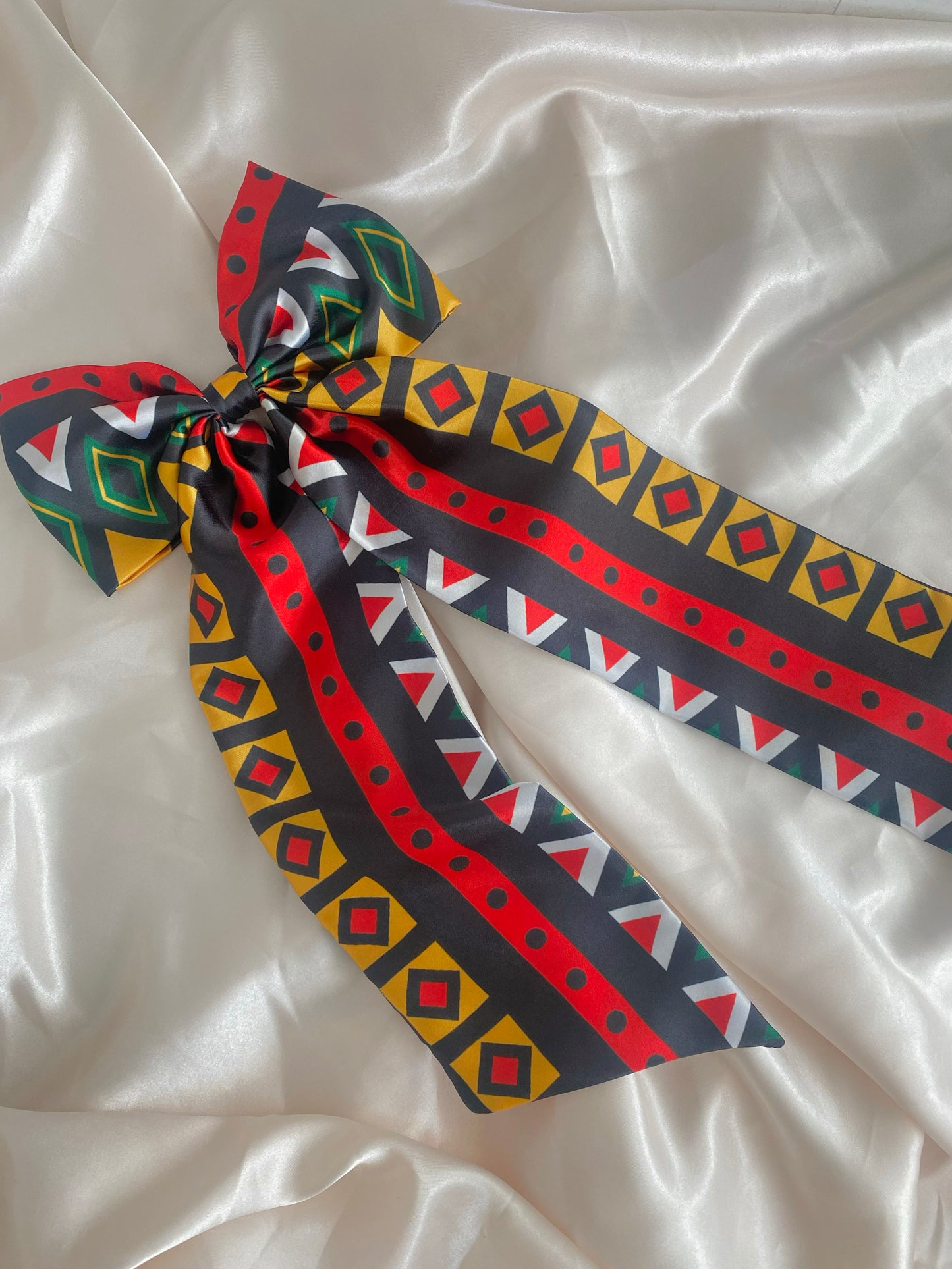 African & Caribbean Satin Long Tail Bow Hair Clips