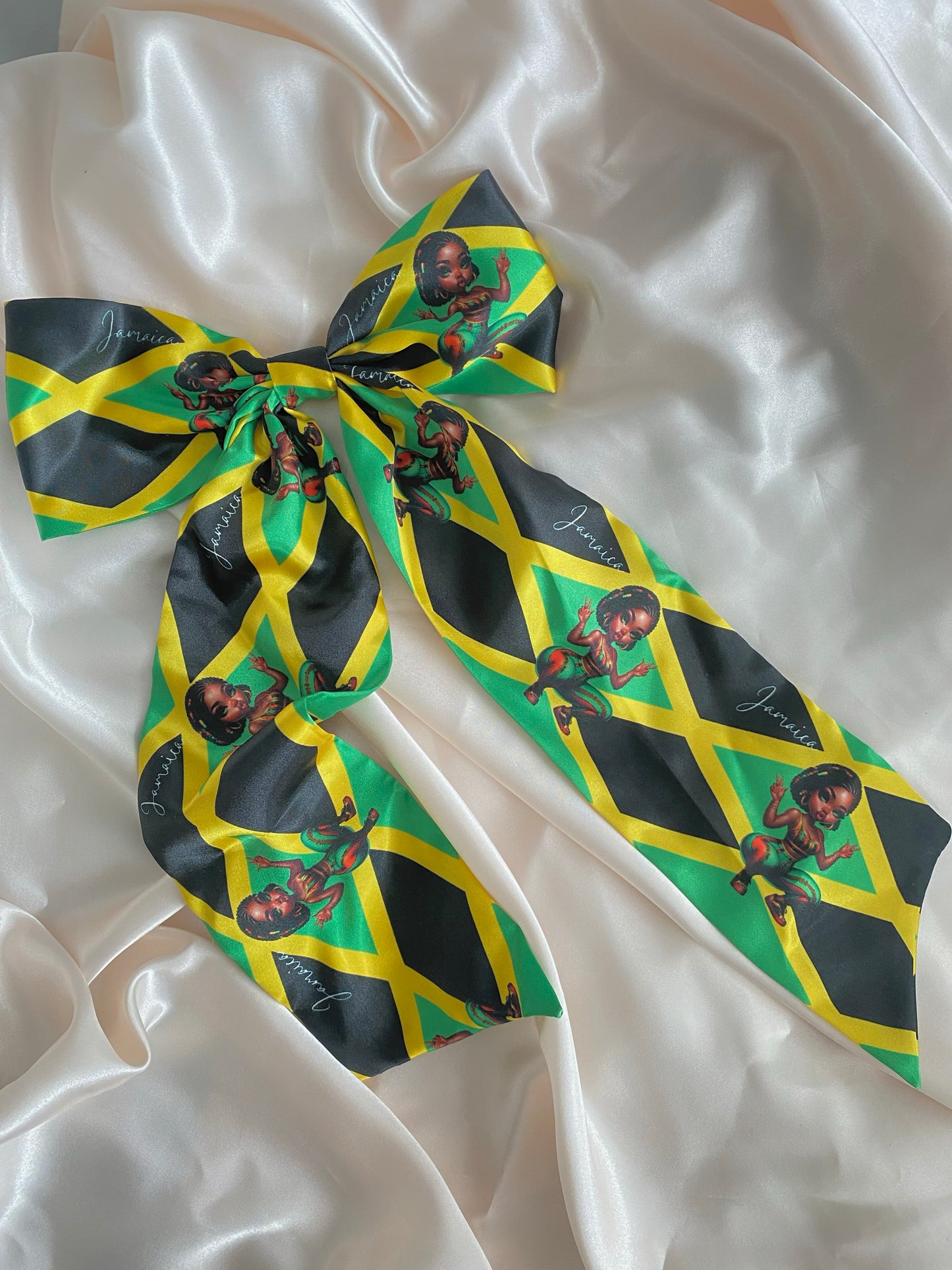 African & Caribbean Satin Long Tail Bow Hair Clips