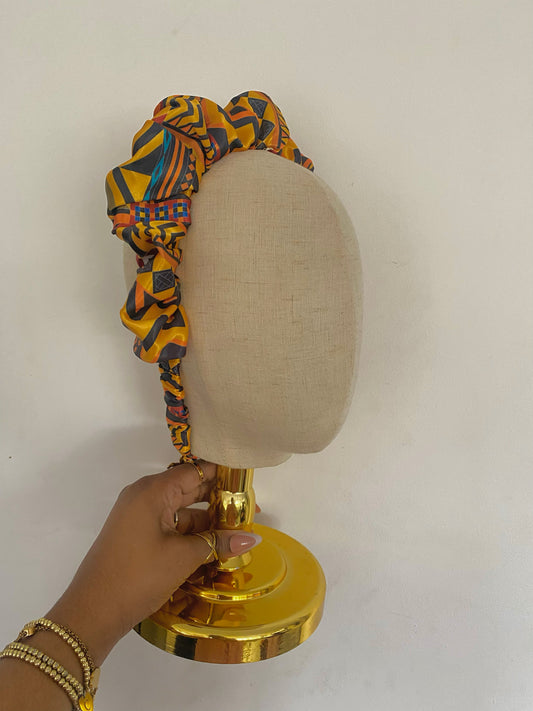Orange Ankara Satin Scrunchie Headband
