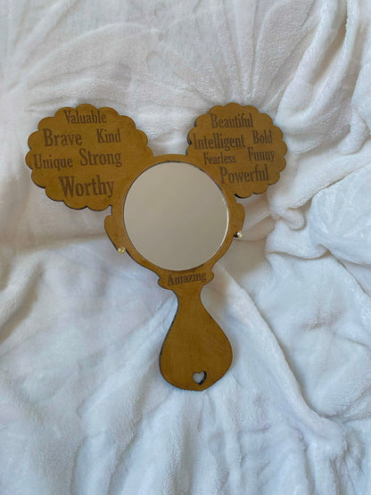 Personalised Engraved Wooden kinky Curly Affirmations Mirror