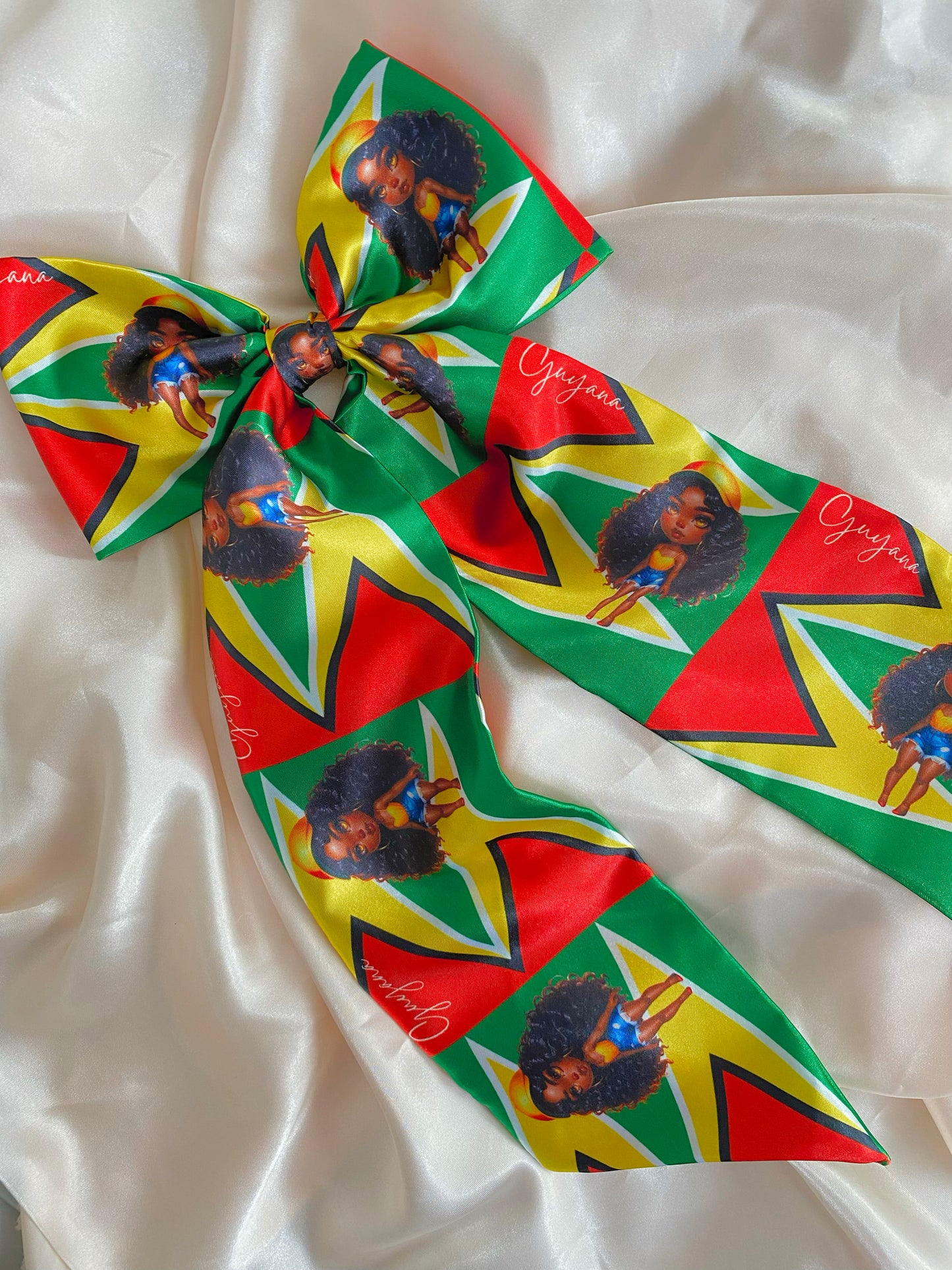 African & Caribbean Satin Long Tail Bow Hair Clips