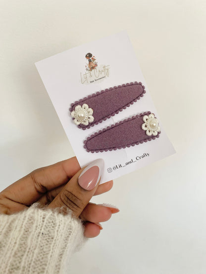 Linen Woven flower pearl snapclips