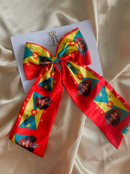 African & Caribbean Satin LongTail Bow Hair Clips