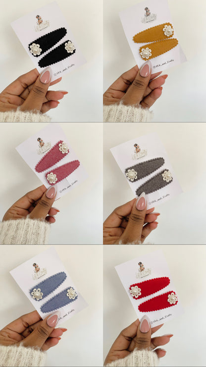 Linen Woven flower pearl snapclips