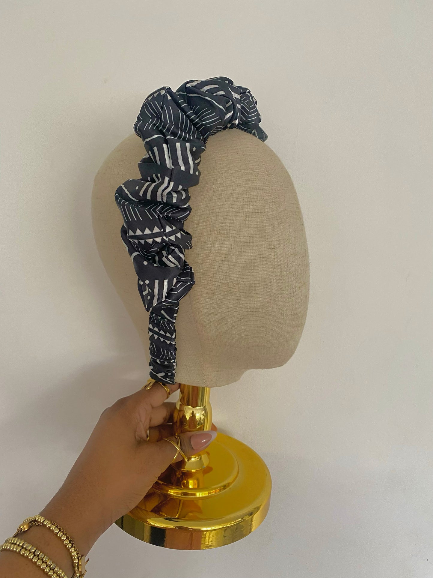 Black Ankara Satin Scrunchie Headband