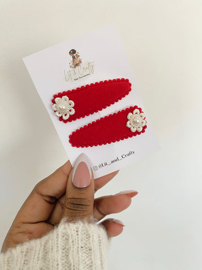 Linen Woven flower pearl snapclips